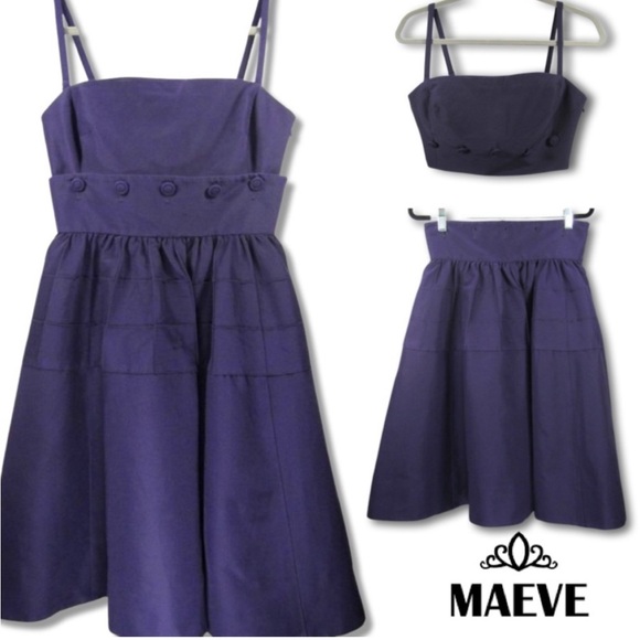 Maeve by Anthropologie Button Two Piece Cotton/Silk Dress in Navy/Purple- Size 0 - Picture 11 of 12